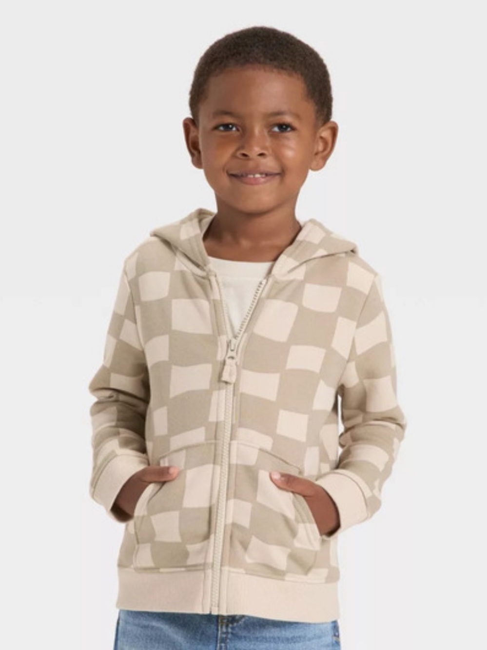 Toddler Unisex Beige Checker Cat & Jack Zip-Up Hoodie New Sold Out Style